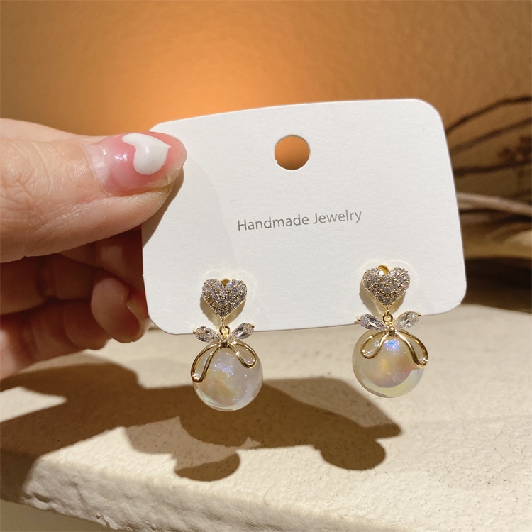 Anting Tusuk Sterling Silver 925 Desain Pita Hias Mutiara + Zircon Gaya Mewah Untuk Wanita