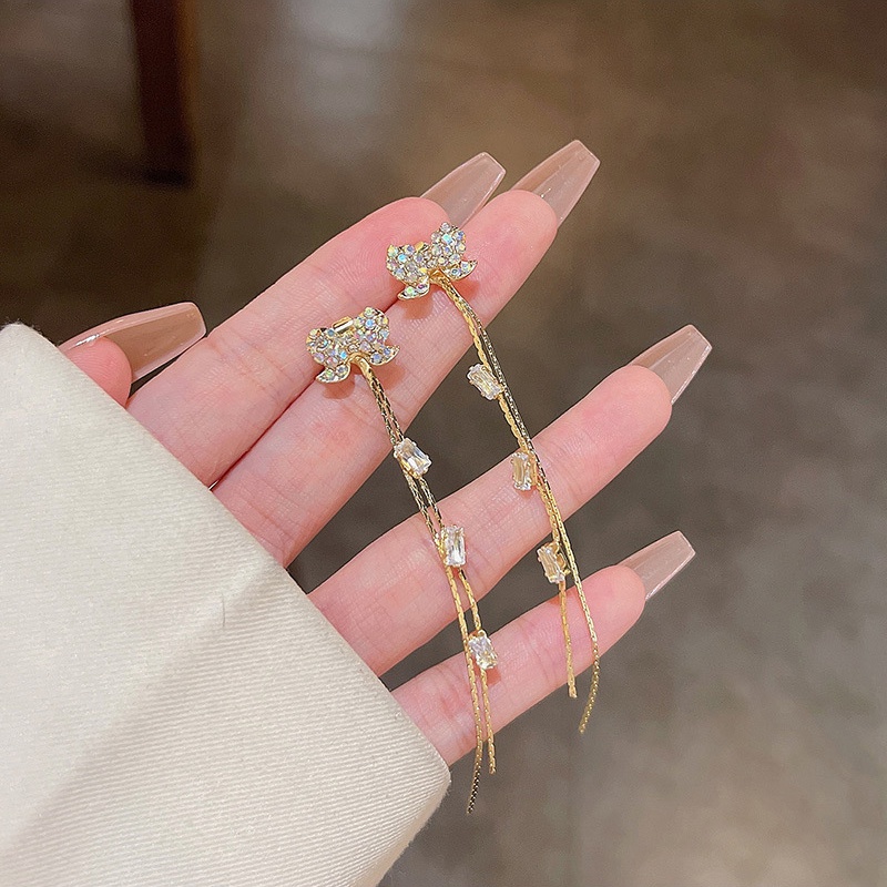 Anting Gantung Panjang Model Pita Dengan Rumbai Bahan silver 925 Untuk Wanita