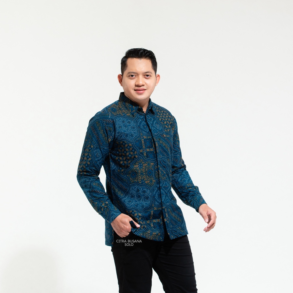 DEWANGGA BIRU Kemeja Batik Pria Full Furing Bahan Katun Primisima