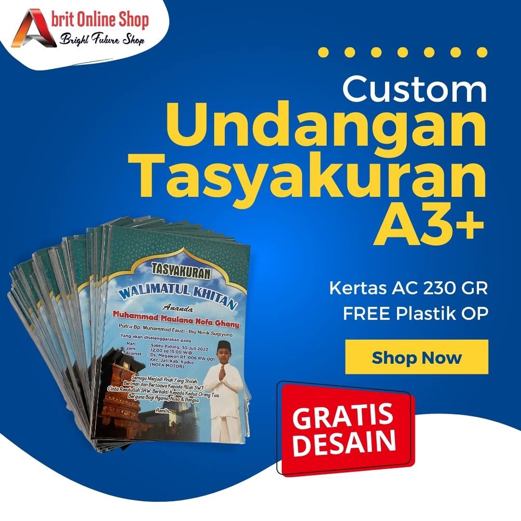 

CETAK UNDANGAN TASYAKURAN | KARTU TASYAKURAN | KARTU UCAPAN ULANG TAHUN | KARTU KHITAN AQIQAH