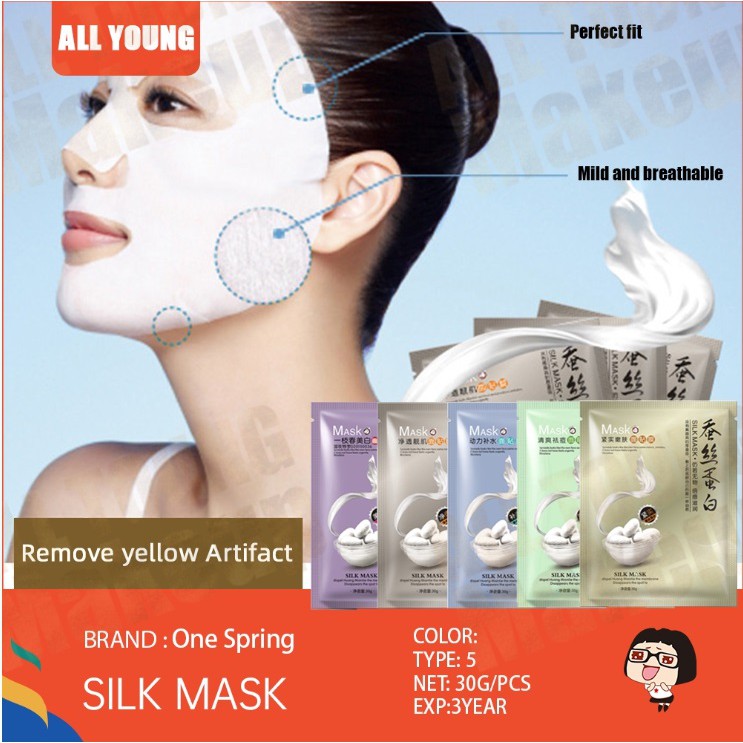 Masker Wajah Sutra One Spring Facial Sheet Mask Silk Mask / Masker Wajah Glowing dan Masker Pemutih Wajah / Masker Wajah Organik Sutra ORIGINAL / Masker Korea Masker Komedo Jerawat Skincare TERBAIK