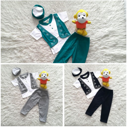 REGIANABaju Muslim Koko Anak Bayi LakiLaki Bordir Rompi Lengan Pendek