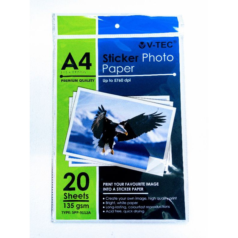 

TBMO GLOSSY STICKER PHOTO PAPER A4 135GRAM SPP-9112A V-TEC / KERTAS FOTO