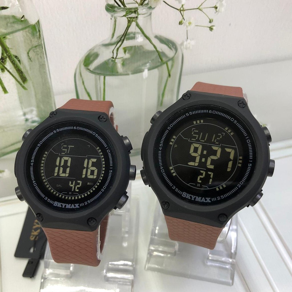 JAM TANGAN COUPLE PRIA WANITA SKYMAX DIGITAL COKLAT