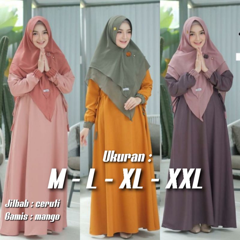 baju gamis wanita dress muslim terbaru GAMIS PLUS KHIMAR CERUTY UKURAN M L XL XXL GAMIS SYRI BUSUI b