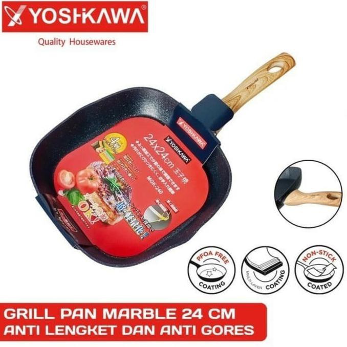 Grill Pan Marble Yoshikawa | Teflon Kotak Marble |Wajan Marble Wok Pan