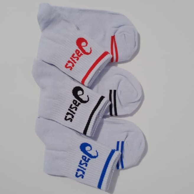 (PERPASANG) KAOS KAKI SPORT/ KAOS KAKI  MOTIF OASICS PUTIH