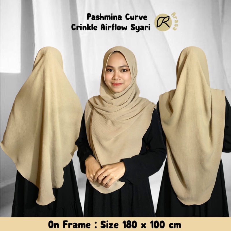 Pashmina Curve Crinkle Airflow Syari Belakang Lebih Panjang • Arasa Hijab • Pashmina Oval Syari • Daily hijab