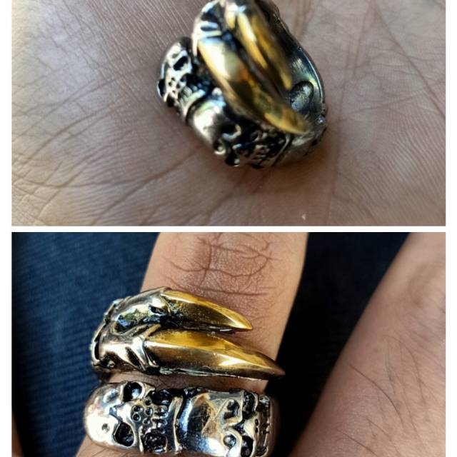 Skull ring jari kombinasi gold
