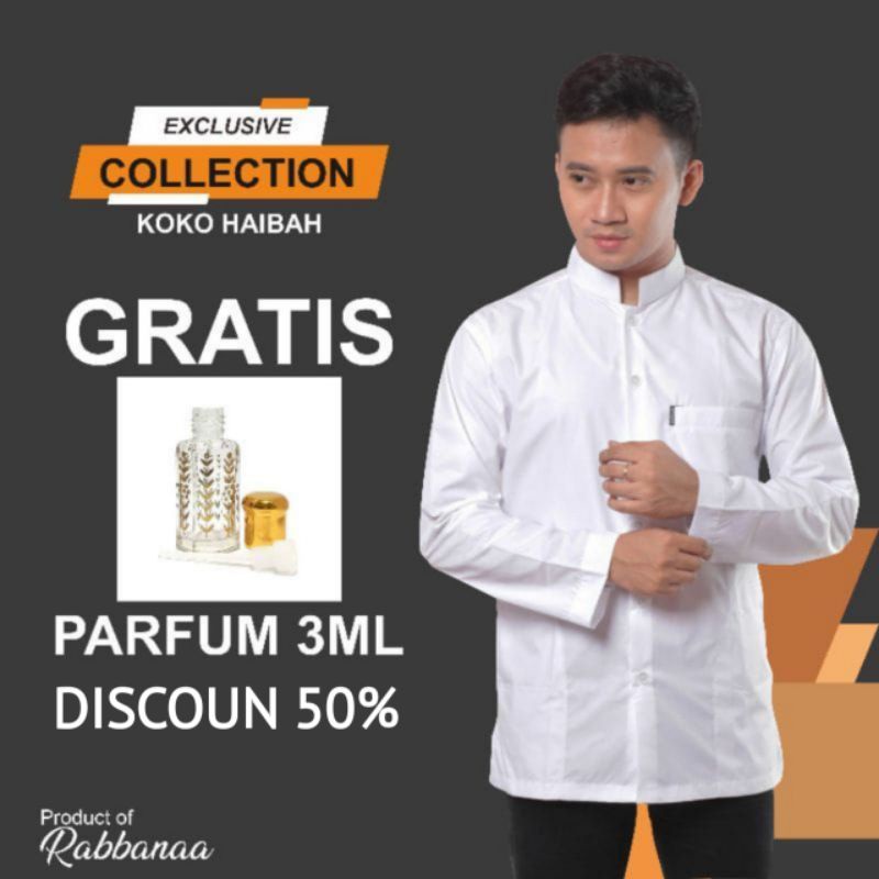 Baju Koko habaib putih polos pria dewasa lengan panjang