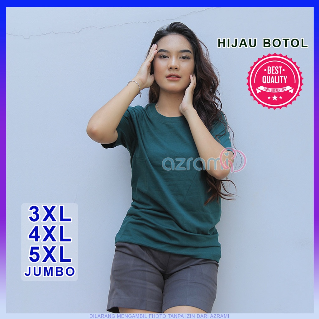 AZRAMI - Kaos Polos Wanita Lengan Pendek Jumbo Murah Warna Hijau Botol