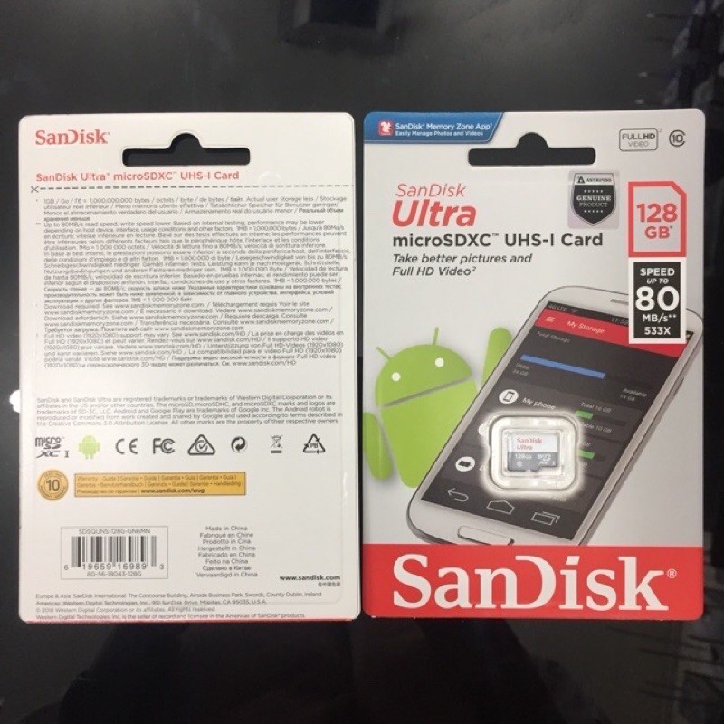 Micro SD Sandisk 128GB Ultra Class 10 / SDHC Memory Card Class 10 128 GB