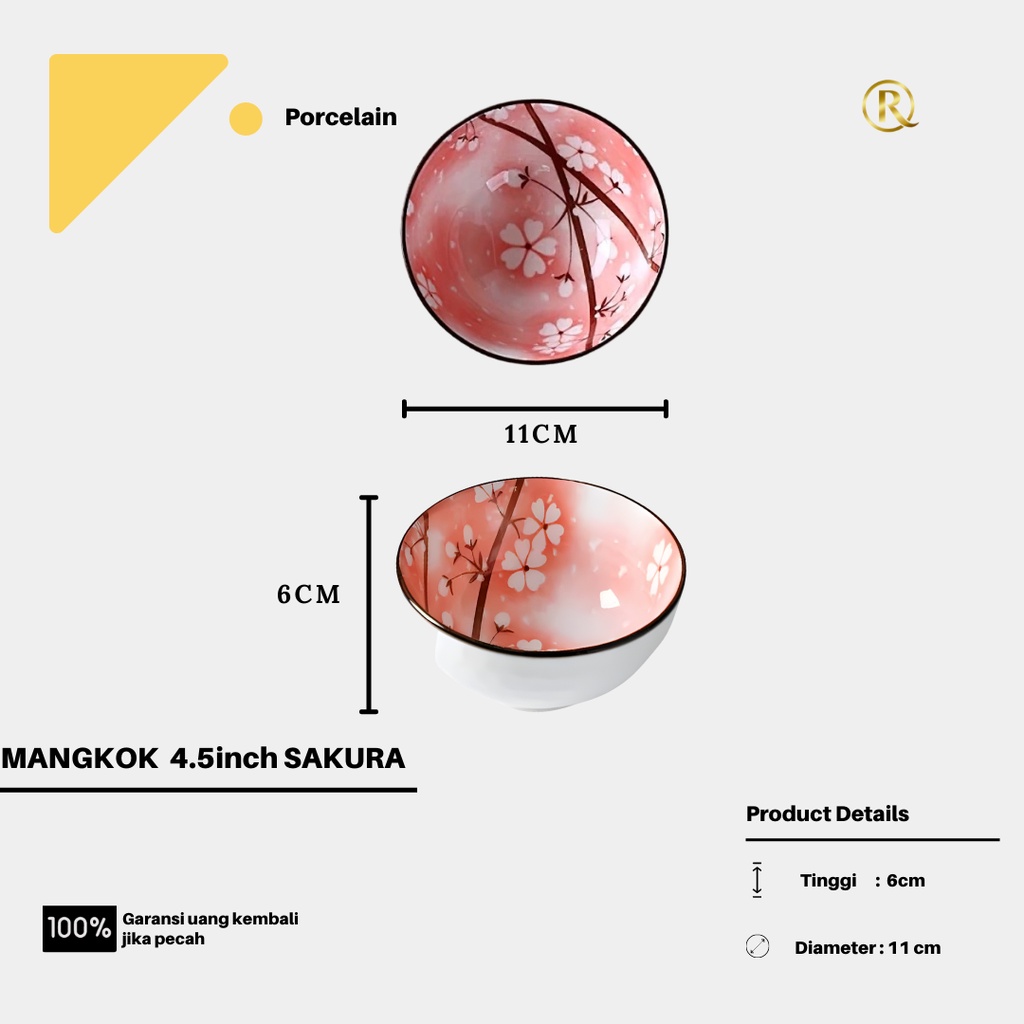 Mangkok Mangkuk Keramik Japanese Jepang Sakura 4.5inch 11cm