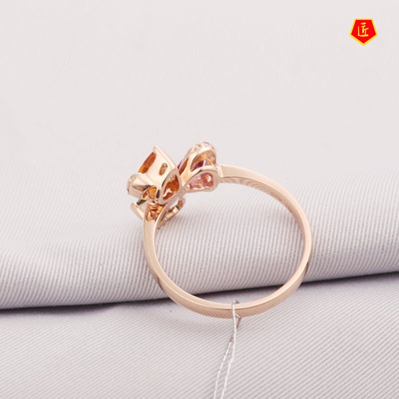 [Ready Stock]Elegant Personality Clover Colorful Gemstone Ring