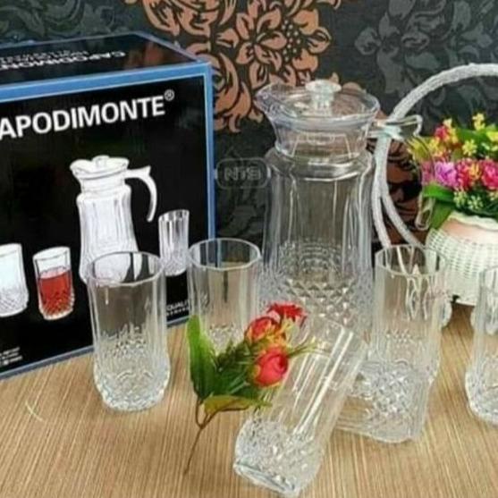 KOMPLIT Drinking Set+6 pcs Gelas /Tempat Sirup Air Minum Lebaran