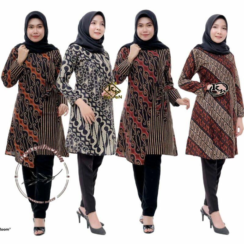 Tunik Batik Wanita Modern Terbaru JUMBO M L XL XXL Atasan Batik Wanita