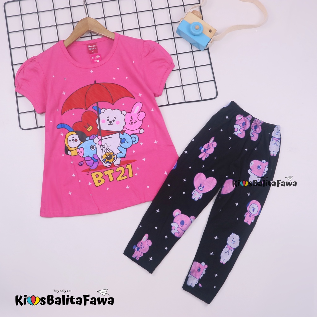 Setelan Plufy Kids Uk 5-6 Tahun / Baju Kaos Anak Perempuan Set Legging Celana Panjang Cewek Karakter