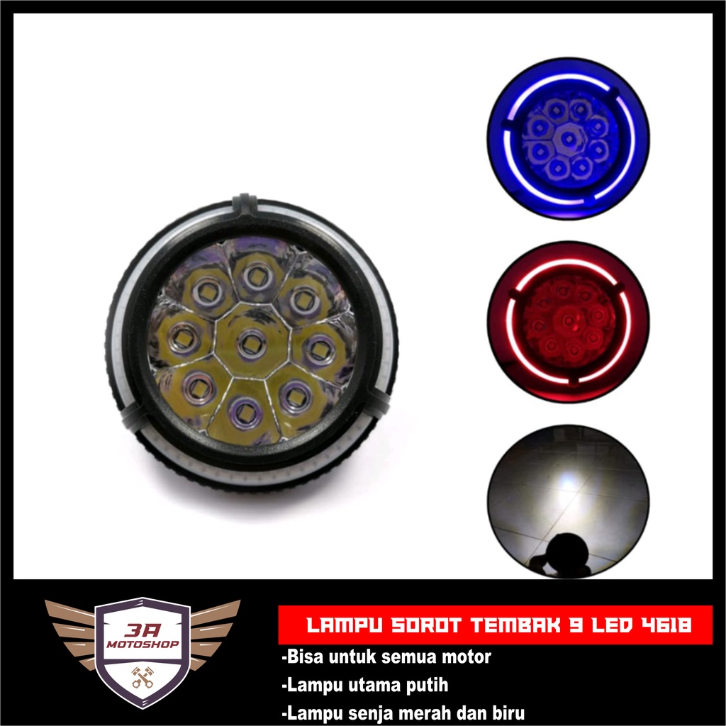 Lampu Sorot LED Lampu Tembak LED 9 Mata Senja Merah Biru 4618