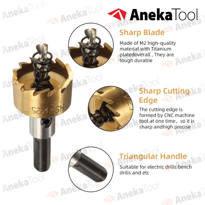 HSS Hole Saw Mata Bor Pelubang Besi Kayu Plastik Metal - Titanium Coat