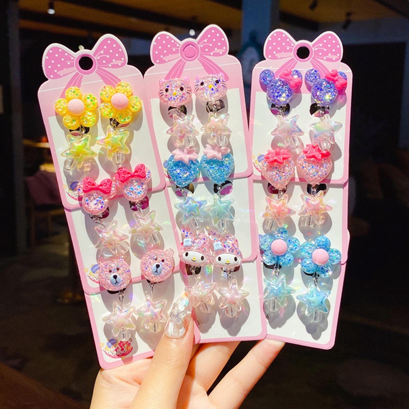 Anting Klip Tanpa Lubang Motif Kartun Bahan Resin Untuk Anak Perempuan