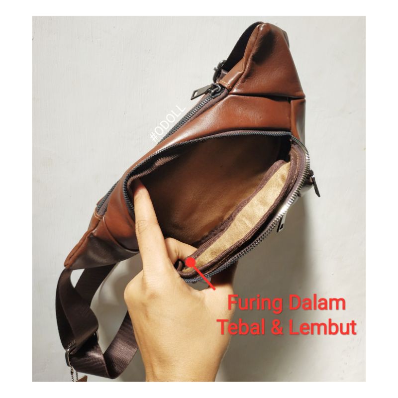 Tas Selempang Dada Pria Kulit - Waistbag Cowok Keren