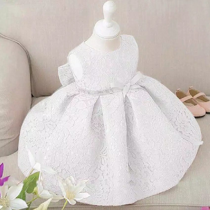 Dress Pesta Anak Perempuan Brokat White Bross Pita Import/Dress Anak Perempuan