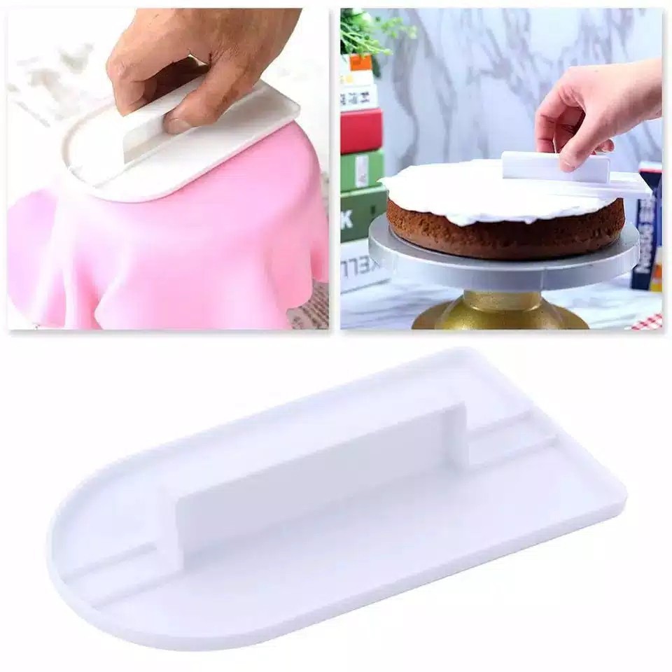 BluePink Alat Penghalus Krim Kue Bahan Plastik Warna Putih / Scraper Penghalus Krim Kue Dengan Gagan