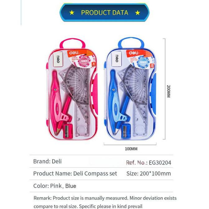 

Promo Awal tahun Deli Jangka penggaris busur sekolah Compass Drafting Set Square Ruler - Merah Muda