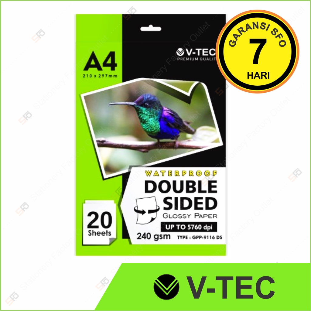 

Glossy Photo Paper Double Sided V-Tec A4 240 gsm - Kertas Foto Bolak Balik