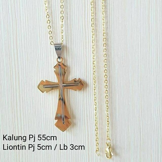 Kalung Salib Kombinasi fashion salib Rohani  titanium Silver gold antikarat KD8