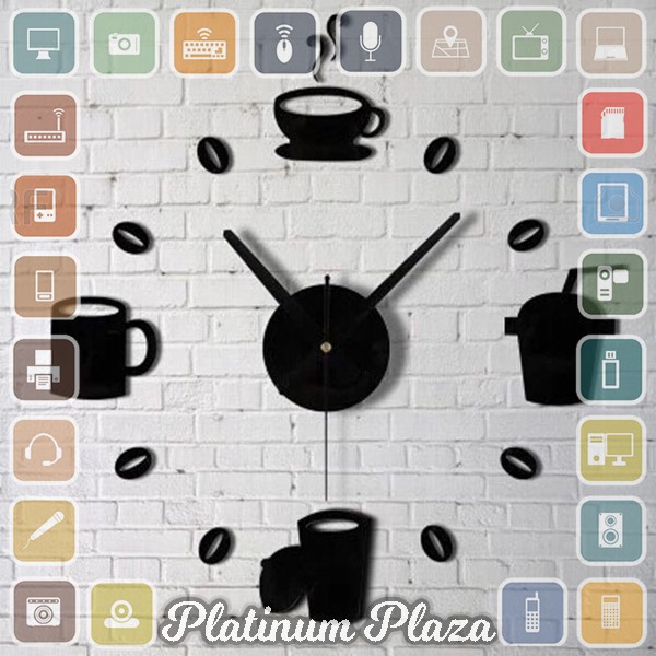 Jam Dinding DIY Giant Wall Clock Quartz Creative Design Model Kopi`IQAICP- Black