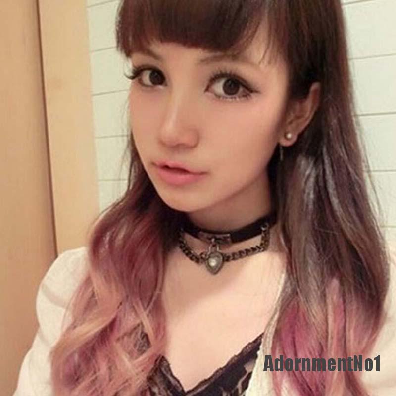 (Adornmentno1) Kalung Choker Bahan Kulit Aksen Rivet + Hati Gaya Punk / Gothic Untuk Wanita