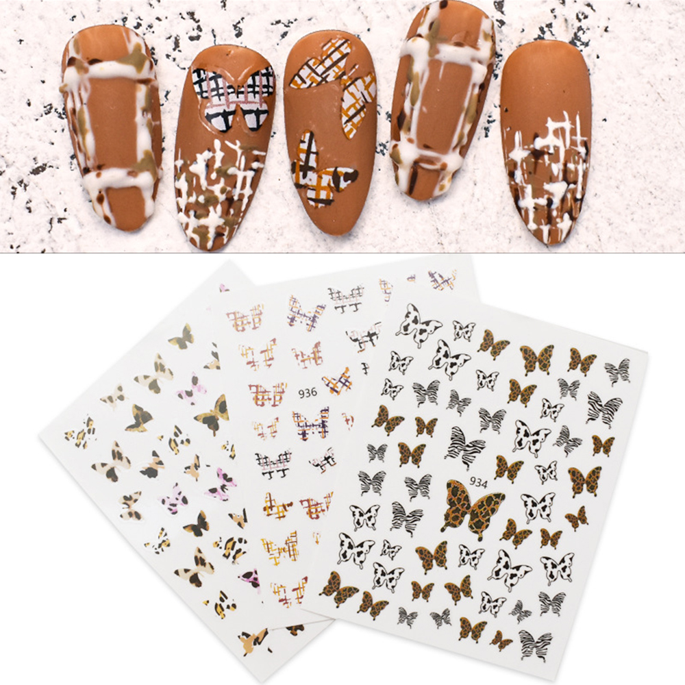 Mxbeauty Stiker Kuku 3d Gaya Jepang Motif Print Leopard / Kupu-Kupu Untuk Nail Art / Manicure / Salon Diy