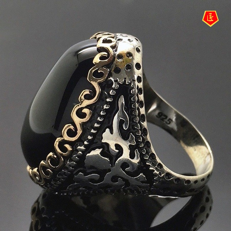 [Ready Stock]925 Silver Black Agate Ring Female Simple Personality Elegant