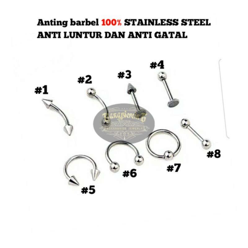 BARBEL SILVER STAINLESS STEEL ASLI 100% ANTI LUNTUR DAN ANTI KARAT