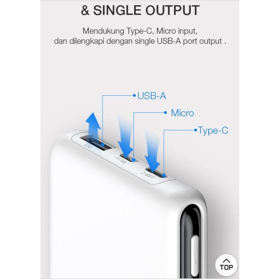 Power Bank Robot RT180 Single USB Fast Charging Dual Input Type C dan Micro