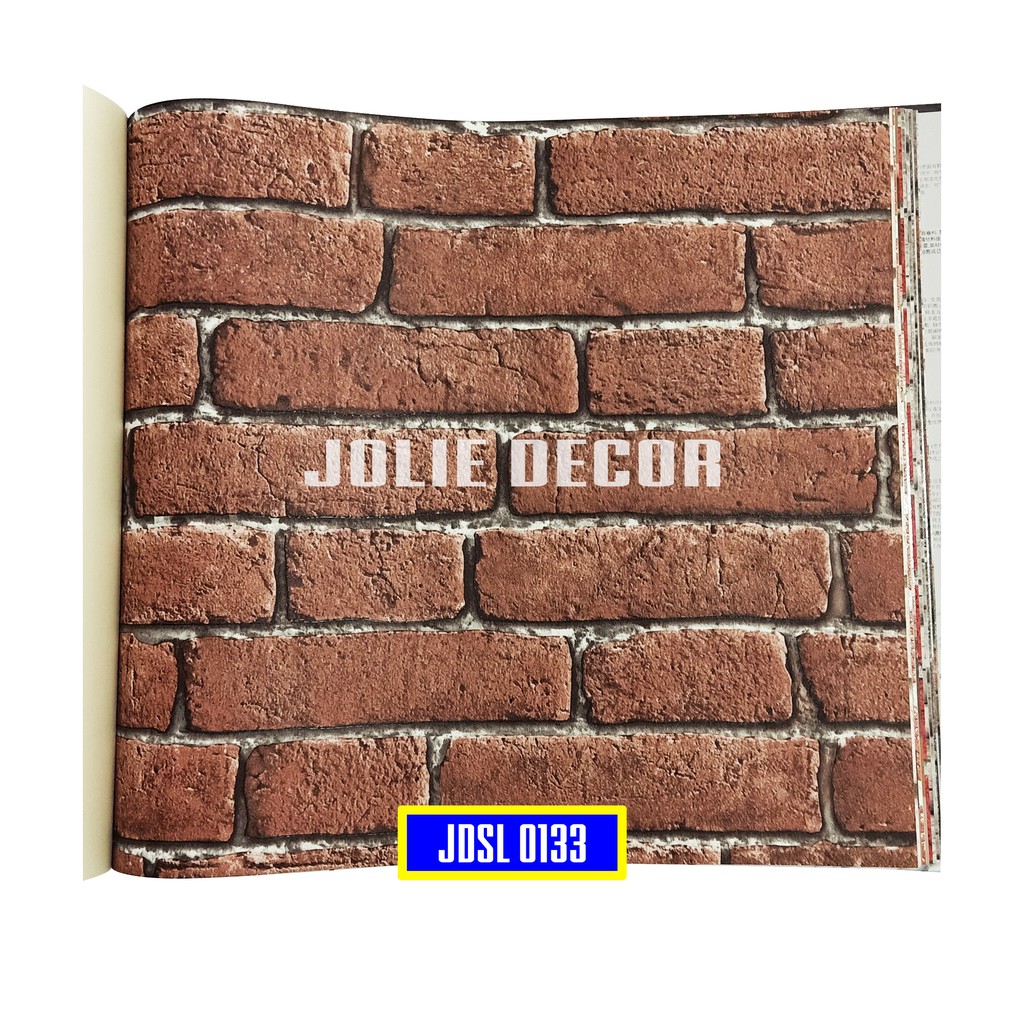 Wallpaper Dinding Vinyl Motif 3D Rustic Grunge Bata Coklat