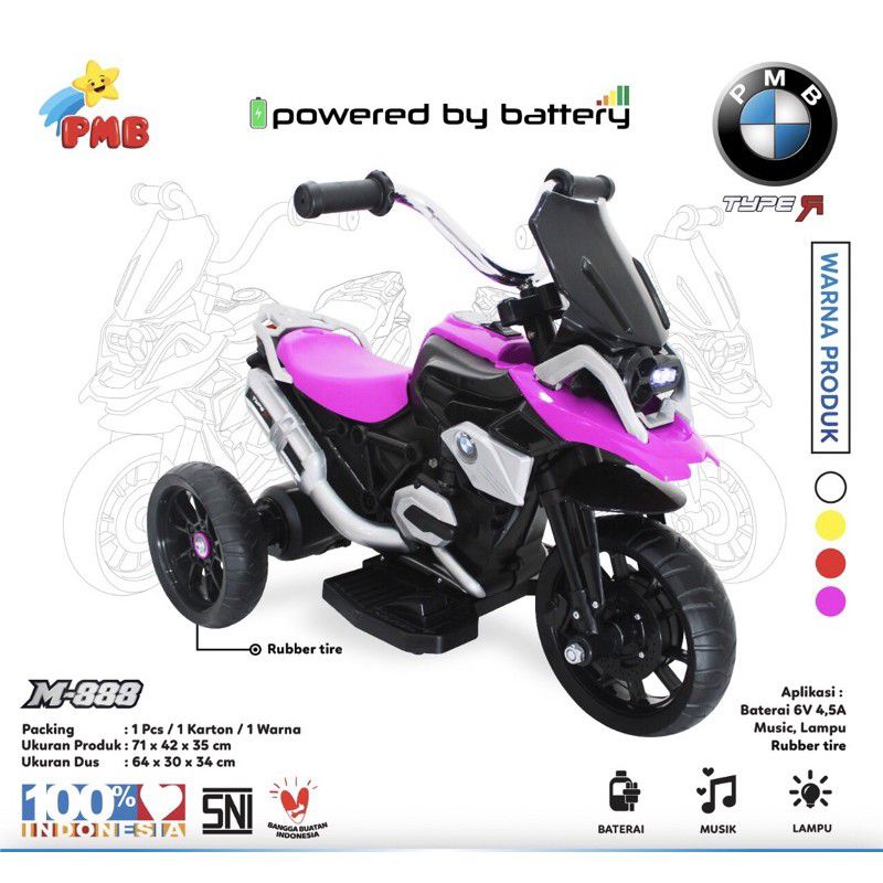 Sepeda Motor Aki Anak PMB MOTOR TYPE 888-A (GOWES) 888 (AKI Baterai) Mainan Anak Tricycle M888 Murah