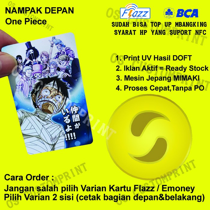 CUSTOM FLAZZ BCA GENERASI 2 ATAU EMONEY - ONE PIECE