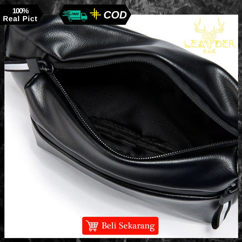 Waistbag Kulit Pria Original Terbaru 2021 Warna Hitam | Tas Selempang Kulit Bahu Remaja Distro Impor