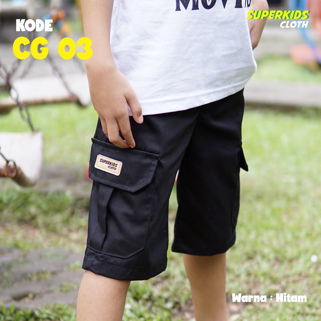 CELANA ANAK LAKI LAKI CARGO PENDEK / CELANA ANAK COWOK CARGO WARNA HITAM SUPERKIDS CLOTH 1 - 11 TAHUN