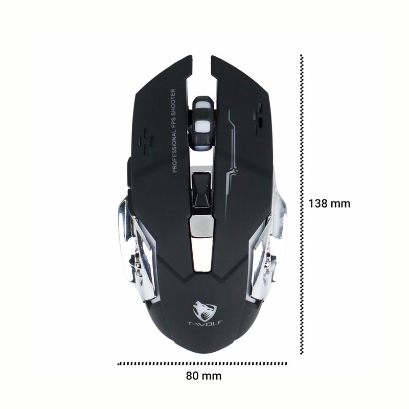 T-WOLF Wireless Gaming Mouse LED Light 2400 DPI - Q13 - Black