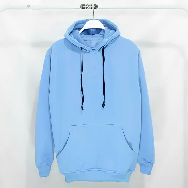 Promo Hoodie Polos Jumper Pria Wanita Bahan Fleece Warna Baby Blue