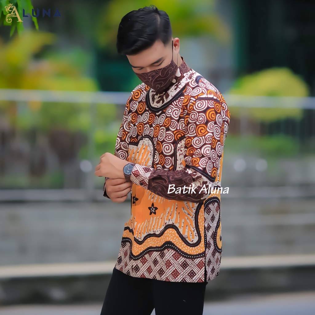 Baju Kemeja Koko Kurta Pakistan Pria Dewasa Motif Batik Aluna Baju Muslim Lengan Panjang Terbaru Good Quality Katun Premium MBA 009