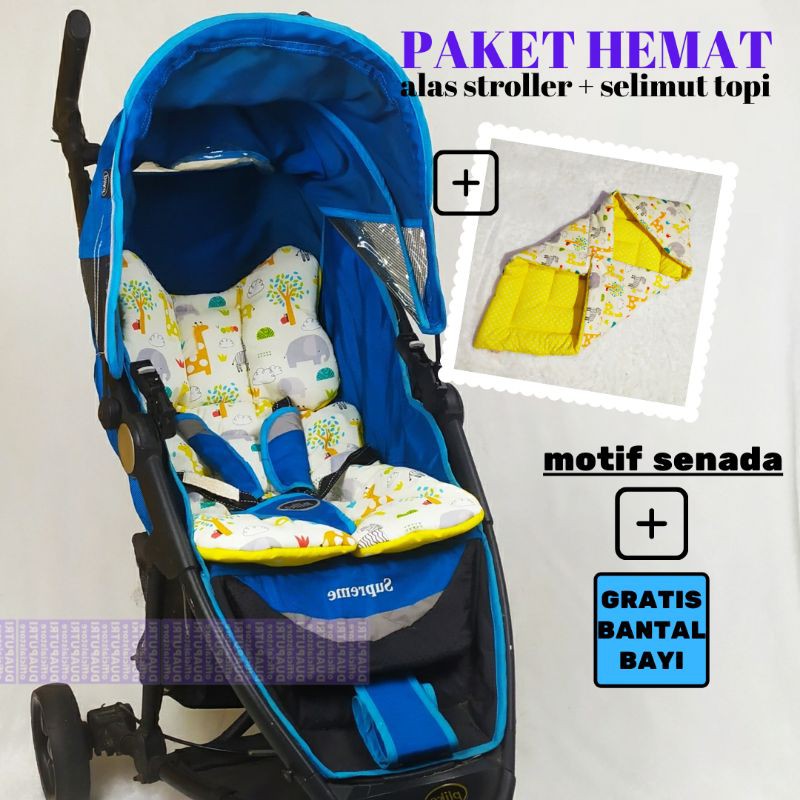 PAKET HEMAT ALAS STROLLER SELIMUT TOPI GRATIS BANTAL BAYI