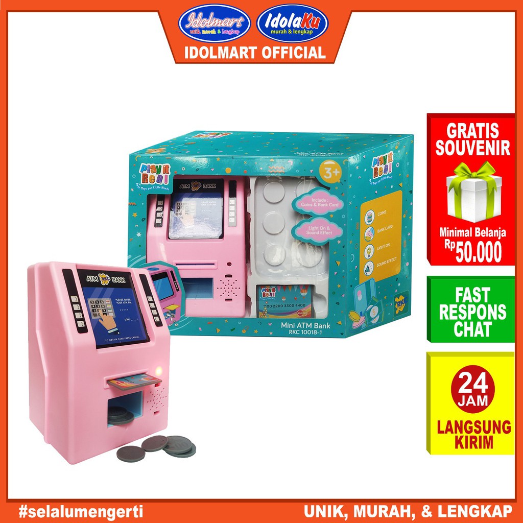 IDOLMART Mainan Anak Play It Real Mini Atm Bank Rkc10018-1 Idolmart Surabaya