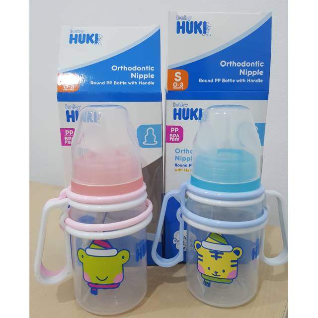 Botol susu Huki PP BP dgn handle/ pegangan 120ml dot gepeng #335