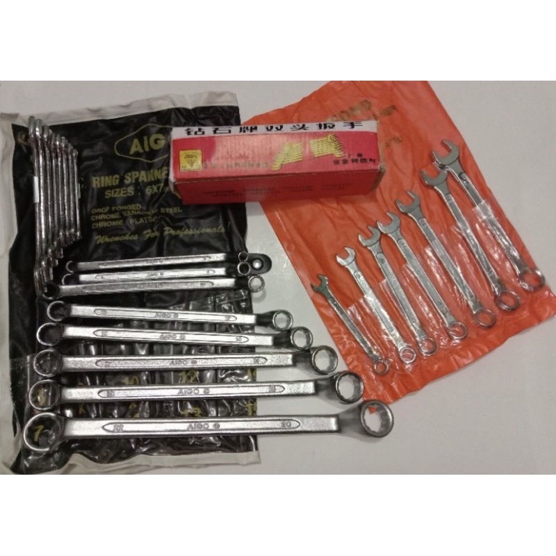 Tool Set Kunci Ring Pas Set 11 pcs 8 - 24 mm Diamond + Kunci Ring Aigo 8 pcs + Kunci Pas Set 8 pcs