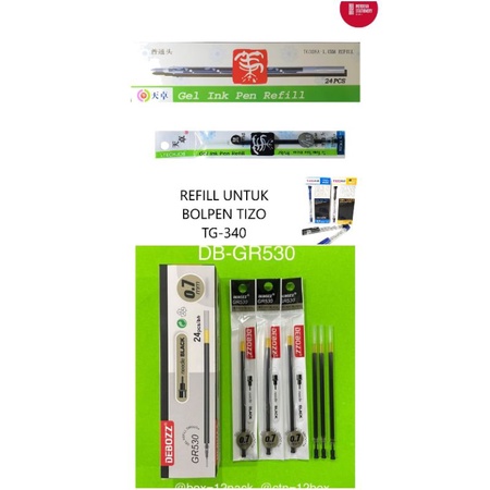 

1 Pak/ 24 Pcs Refill/ Isi Ulang Bolpen Pulpen Pena Gel TG 308 A for tizo TG 340 1.0/ Debozz -GR 530 GR530 0.7