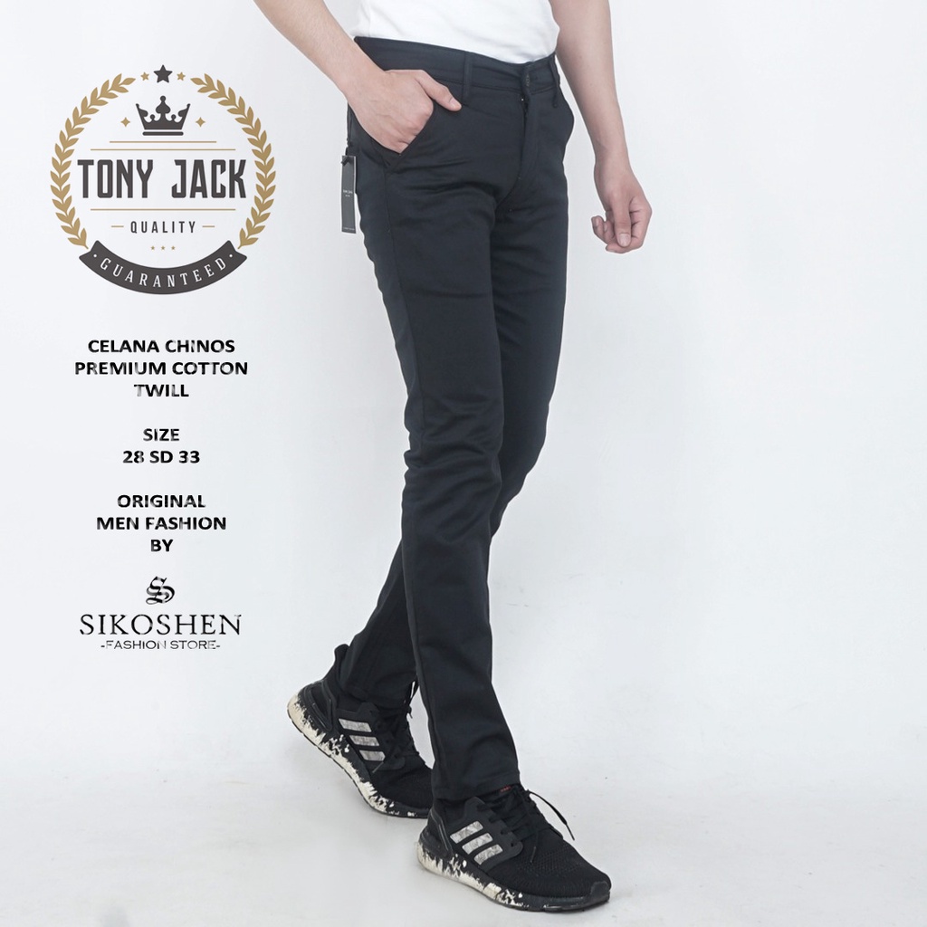 Celana Chino Pria Hitam Original Tony Jack Celana Panjang Pria Slimfit Celana Panjang Cowok Terbaru